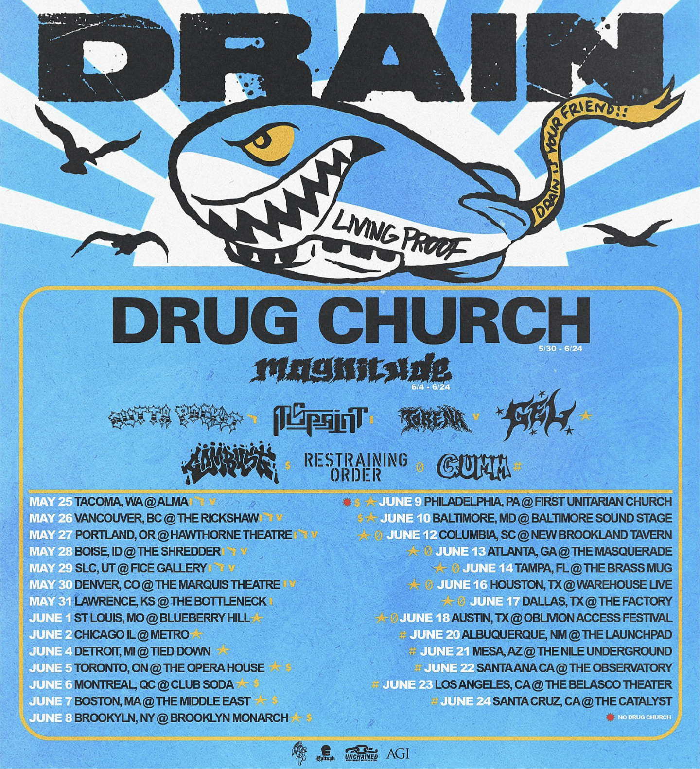 DRAIN / Drug Church / Gel / Magnitude tour poster