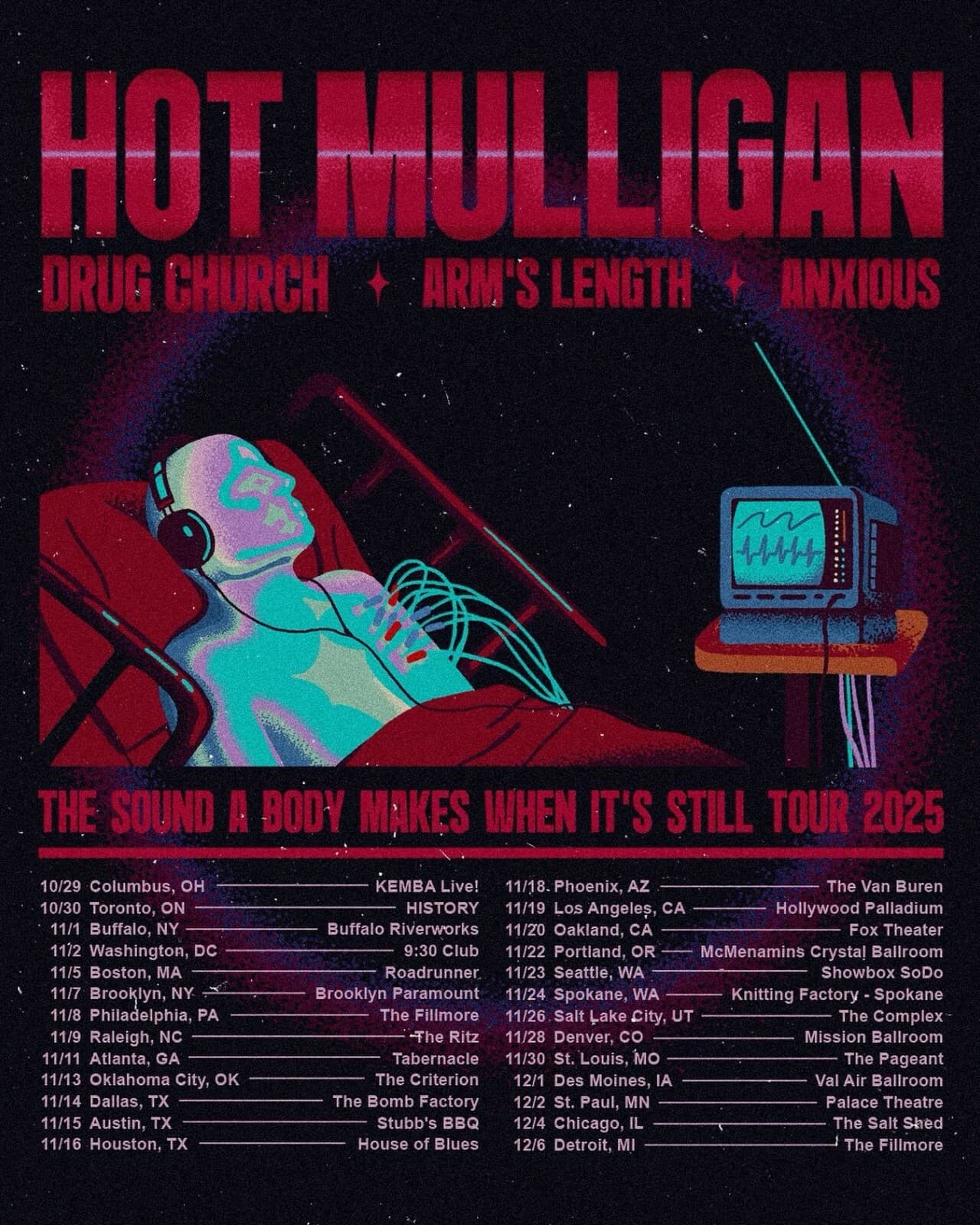 Hot Mulligan / Drug Church / Arms Length tour poster