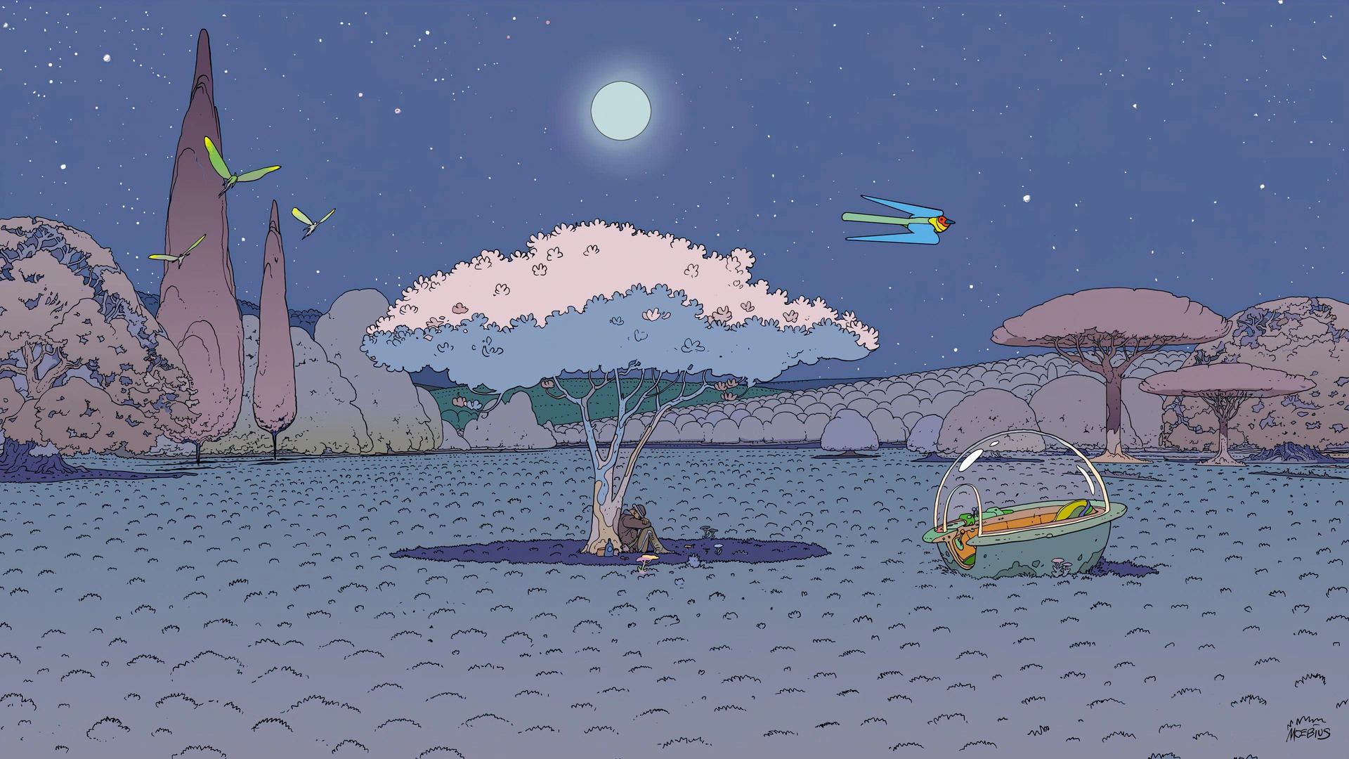 Moonlit Landscape by Moebius