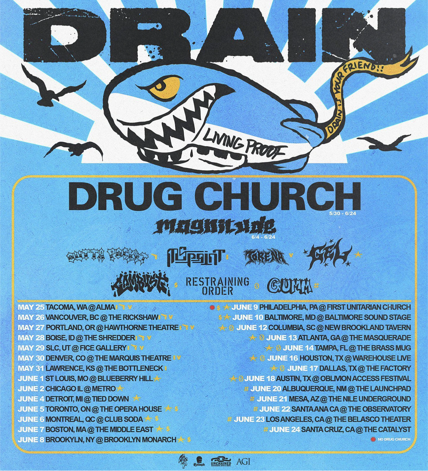 DRAIN / Drug Church / Gel / Magnitude tour poster